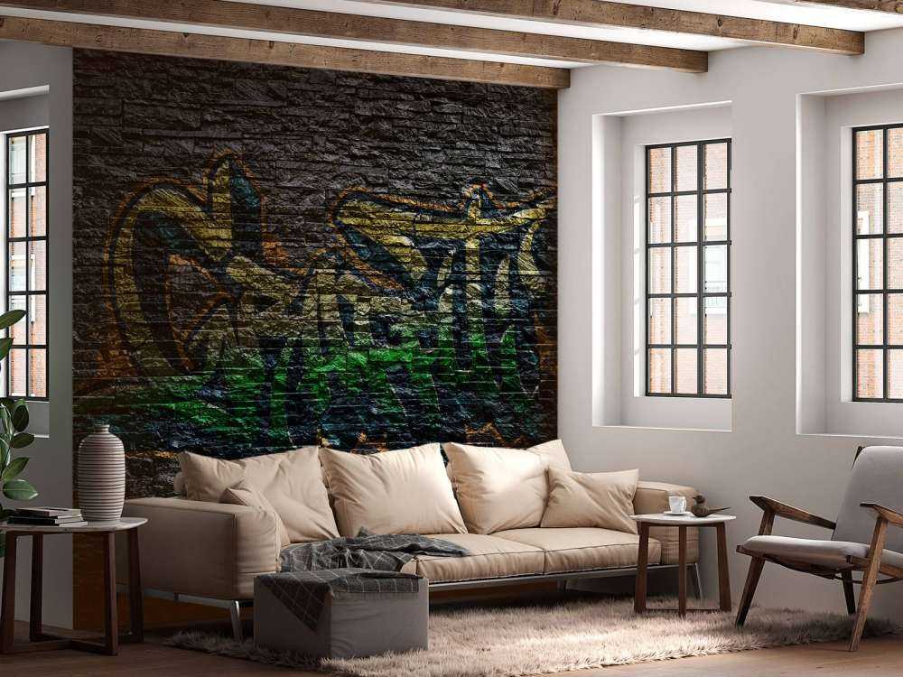 Graffitis sur des briques noires