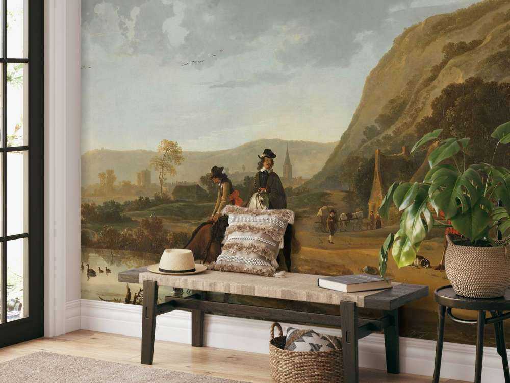 Paysage fluvial avec cavaliers