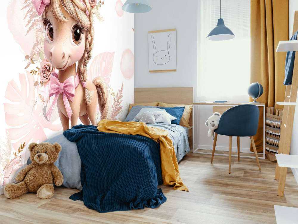 Poney élégant avec un nœud rose