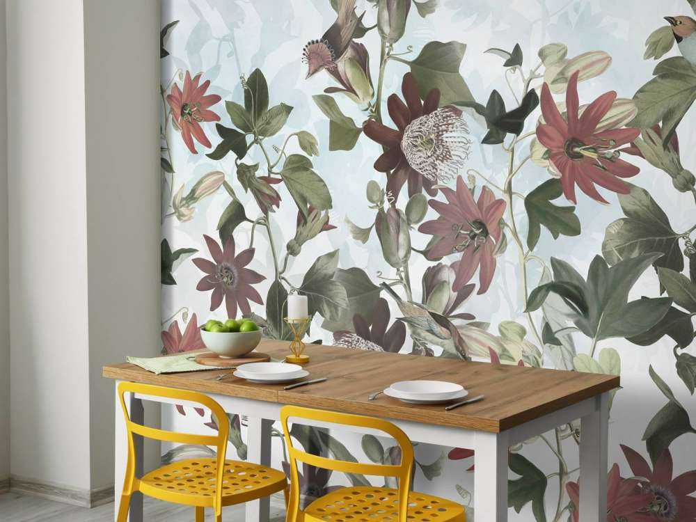 Sept oiseaux dans un feuillage enchanté - Bleu doux