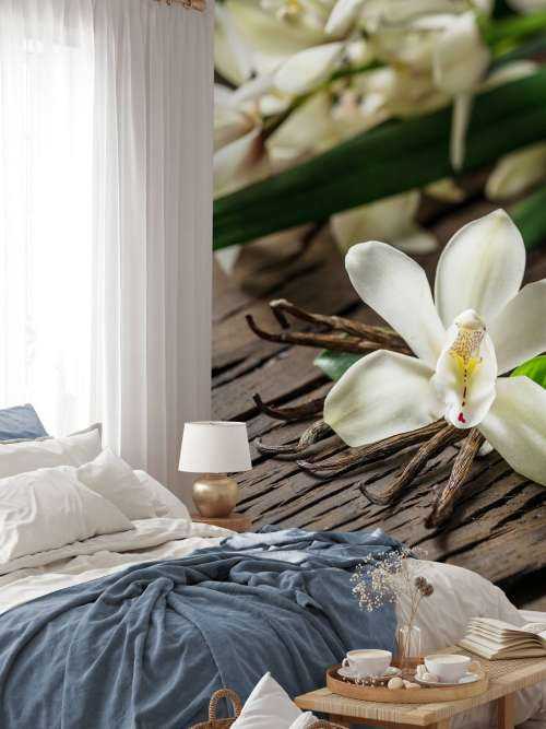 Gousses de vanille et fleurs