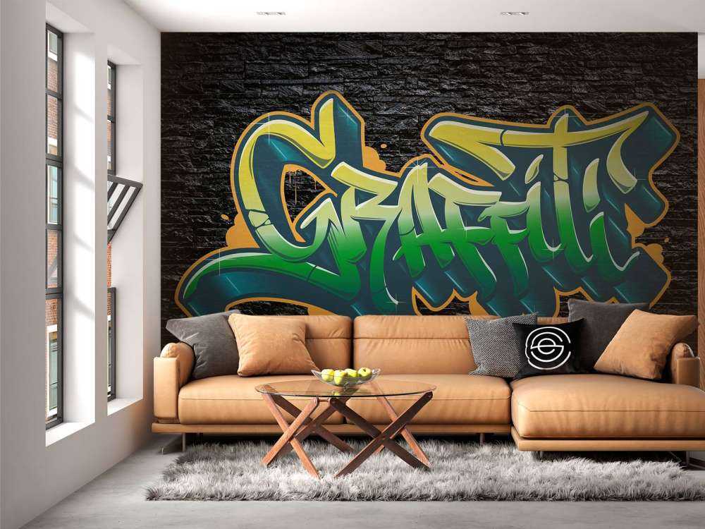 Graffiti sur un mur de briques noires