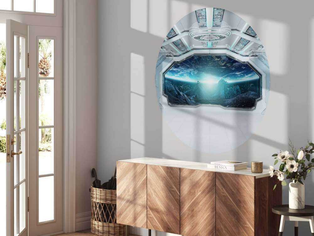 Vaisseau spatial avec vue sur une planète