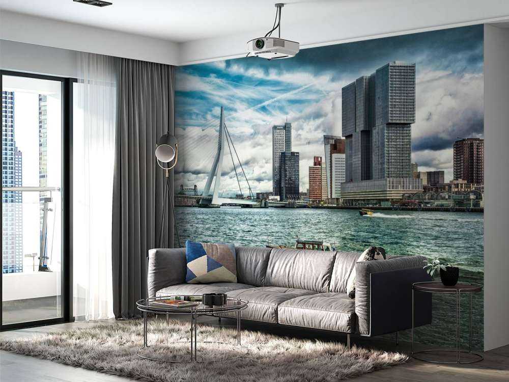 Skyline' Rotterdam avec vue sur le Kop van Zuid en couleur 