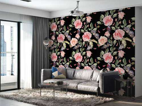Fleurs et papillons en aquarelle