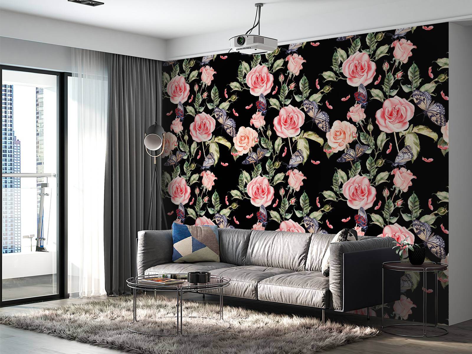 Fleurs et papillons en aquarelle