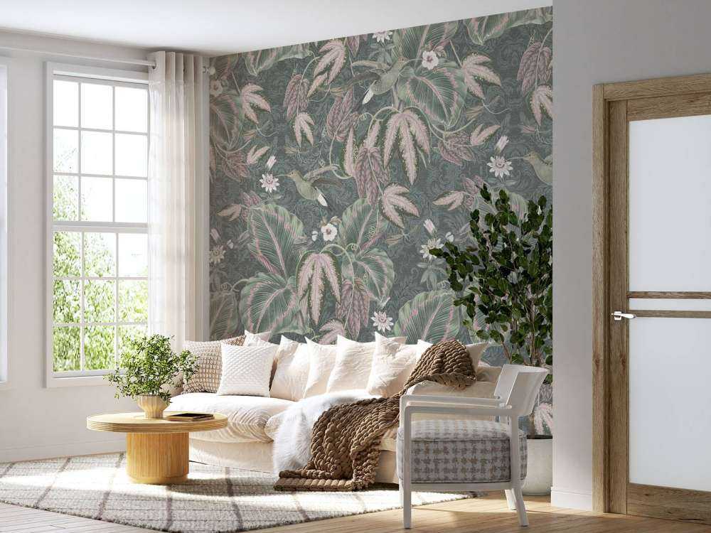 Oiseaux de paradis tropicaux - vert vintage