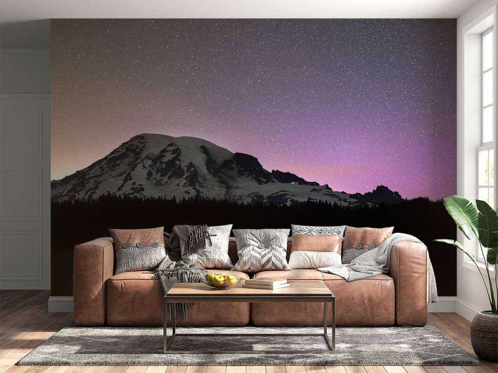 Mont Rainier avec aurores boréales