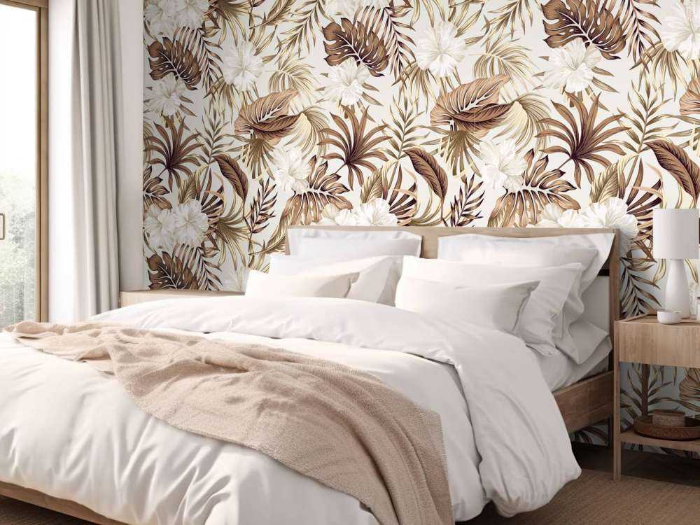 Fleurs tropicales, beige
