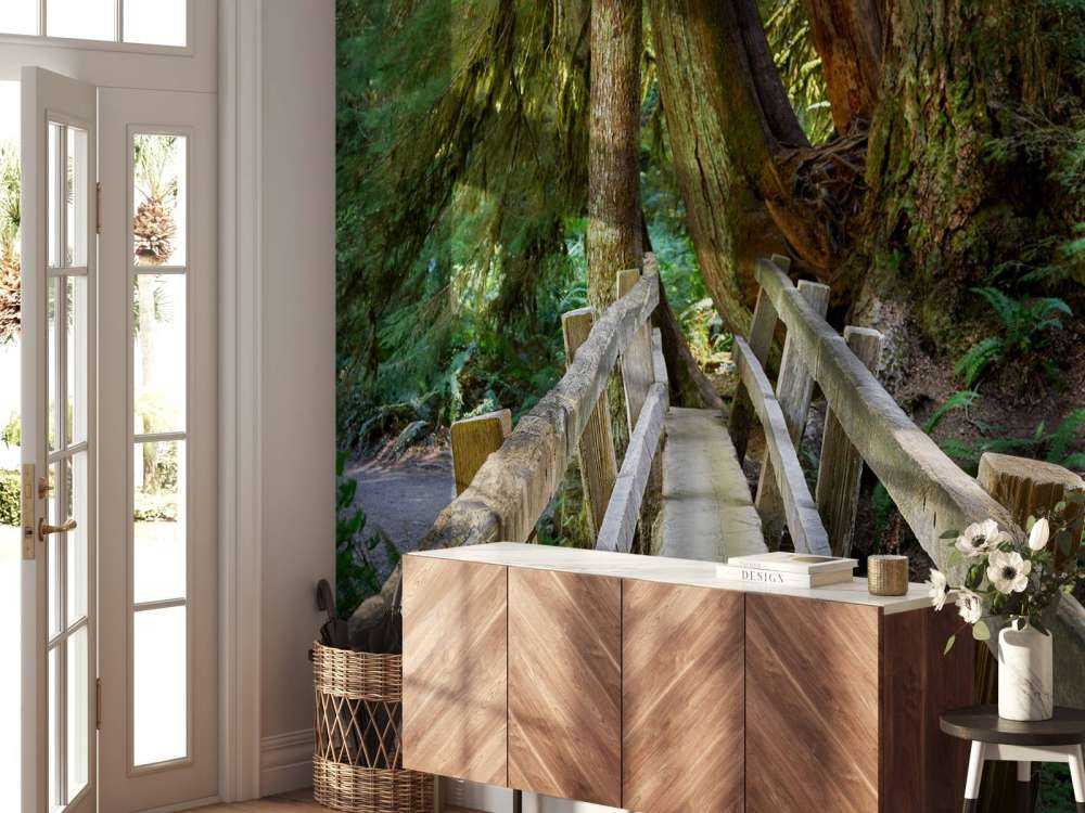 Pont en bois à travers la forêt