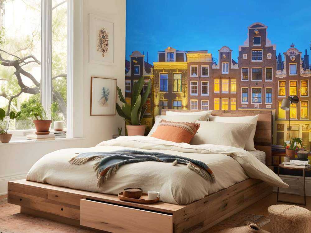 Les maisons d'Amsterdam dans la nuit