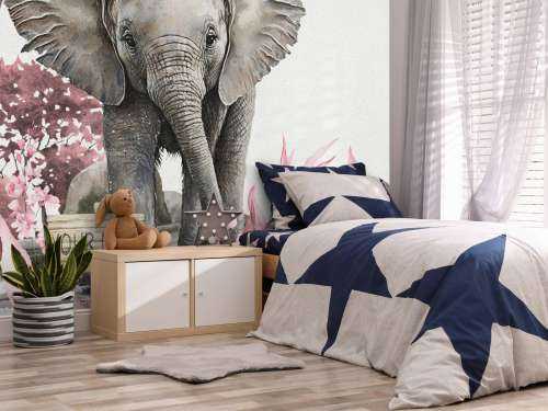 Bébé éléphant dans la jungle rose