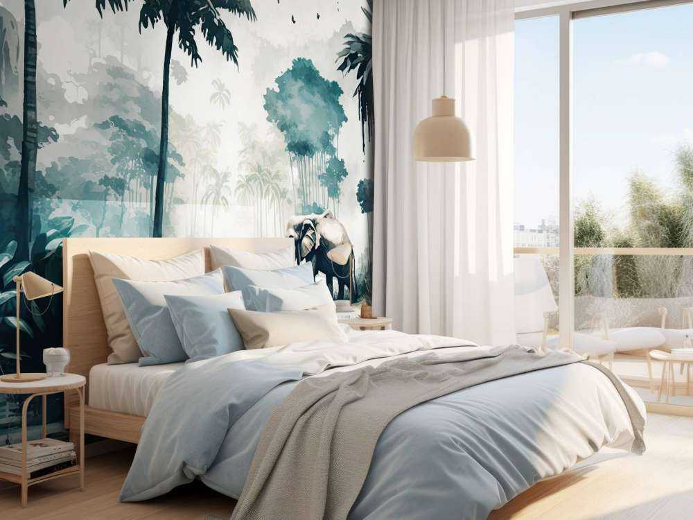 Jungle tropicale en aquarelle bleu canard