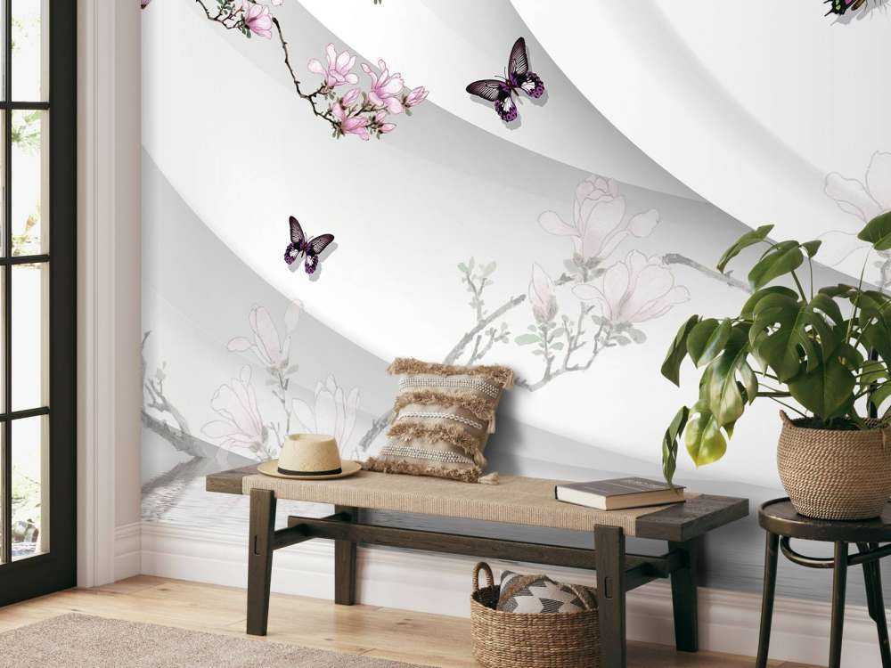 Fond blanc en 3D avec fleur décorative
