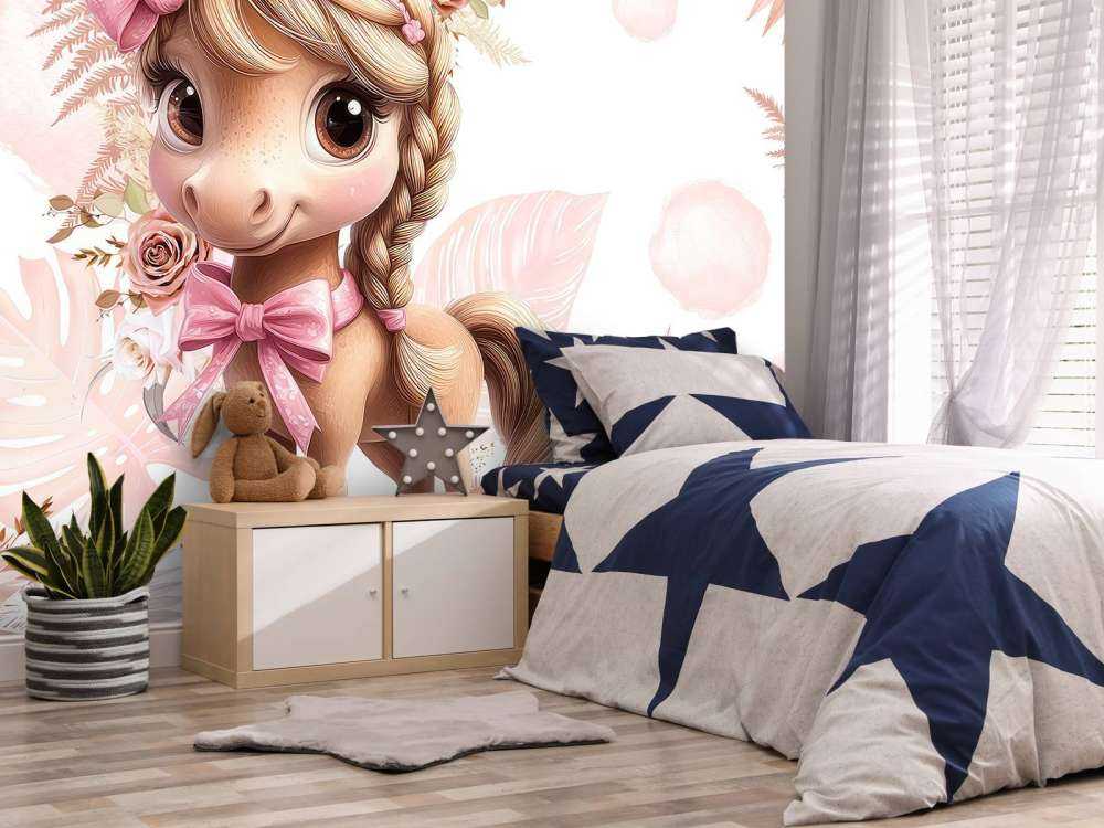 Poney élégant avec un nœud rose
