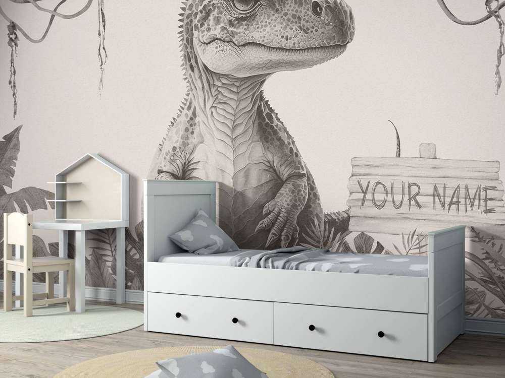 Bébé T-rex dans la jungle beige
