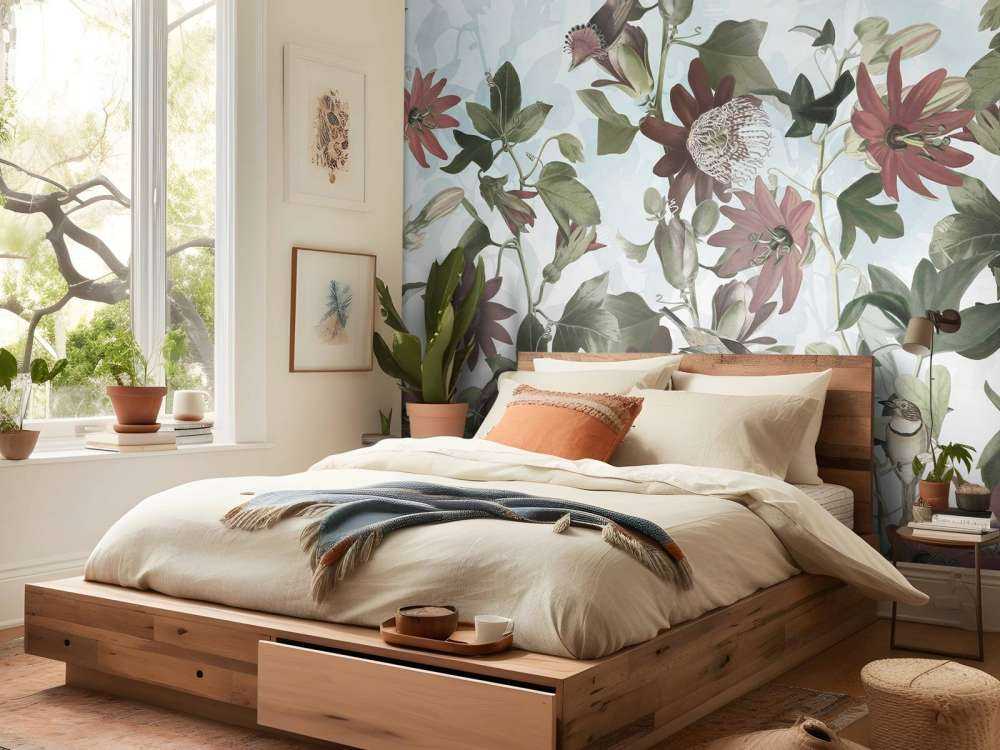 Sept oiseaux dans un feuillage enchanté - Bleu doux