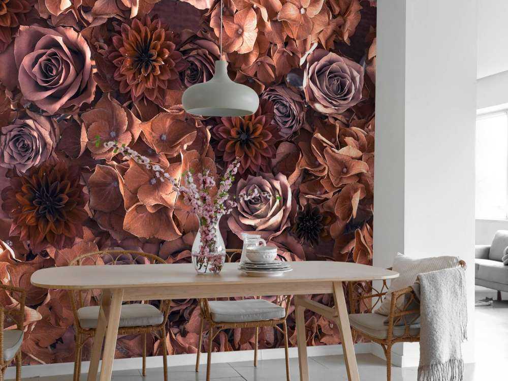 Hortensias, roses et dahlias