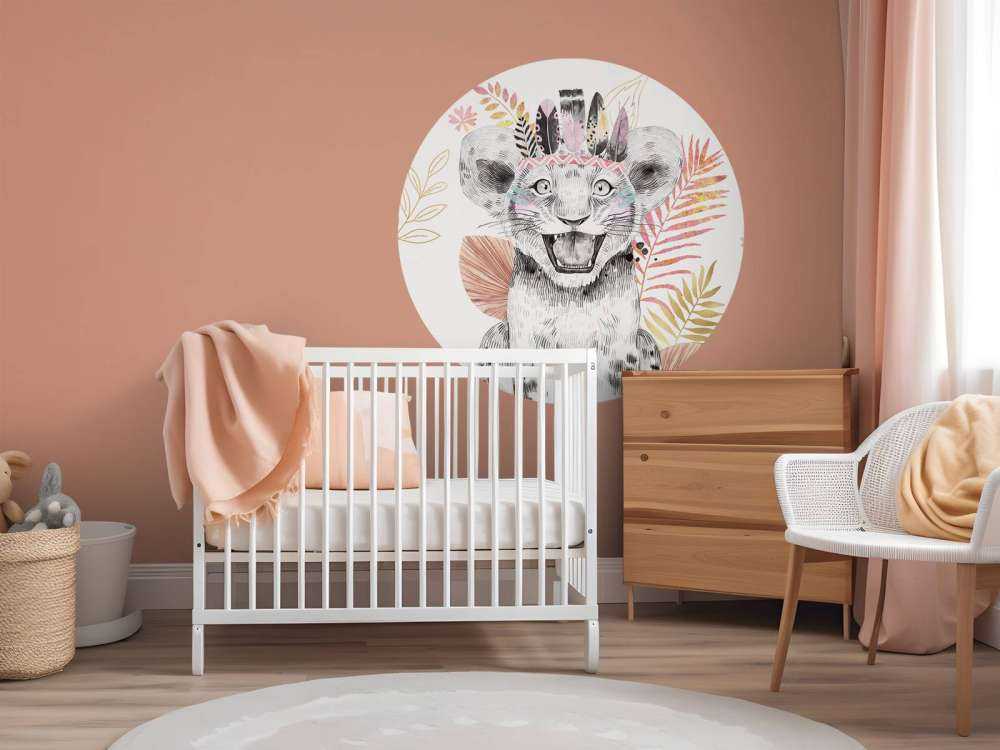 Bébé lionne feuillage rose corail et or
