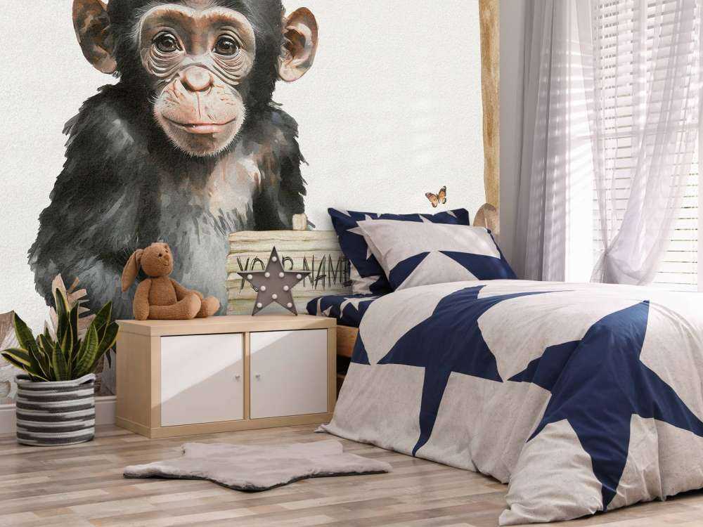 Bébé chimpanzé dans la jungle taupe