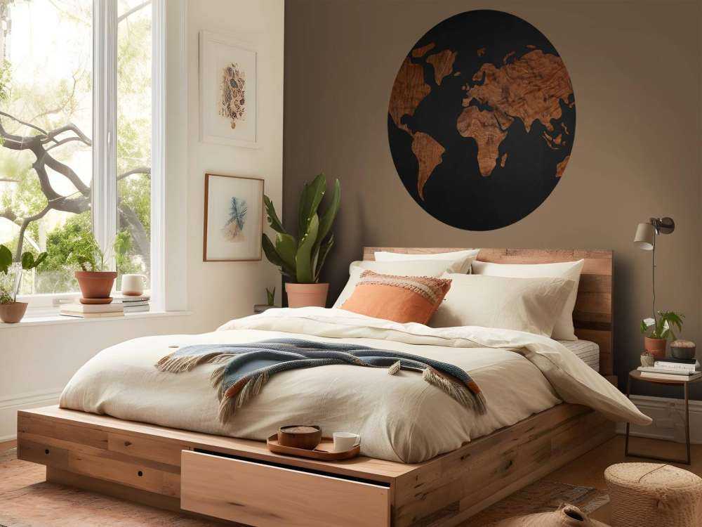 Carte du monde avec placage en bois