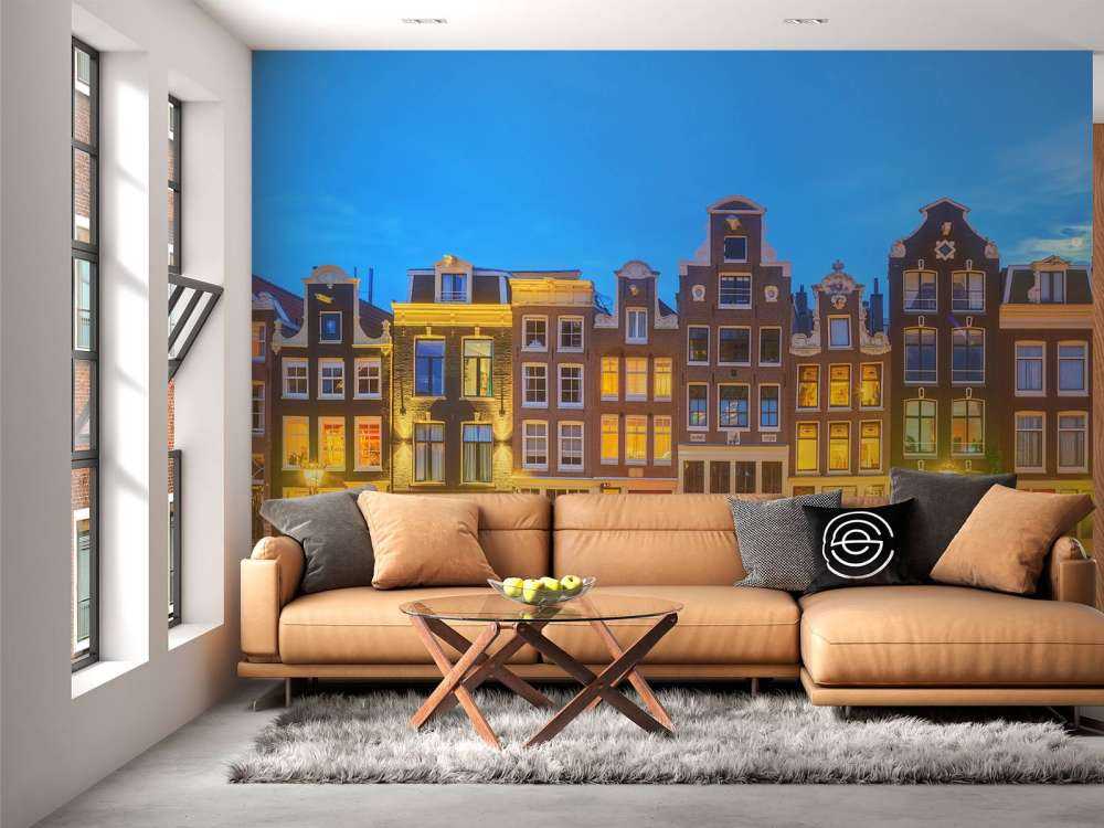 Les maisons d'Amsterdam dans la nuit