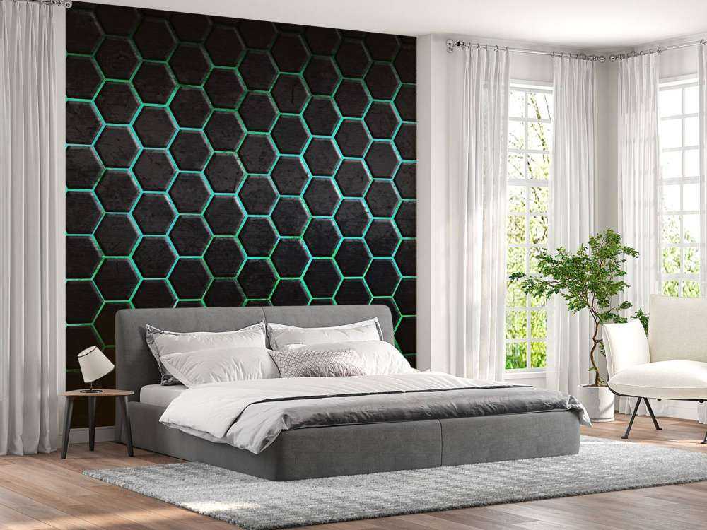 Hexagones avec des lumières vertes