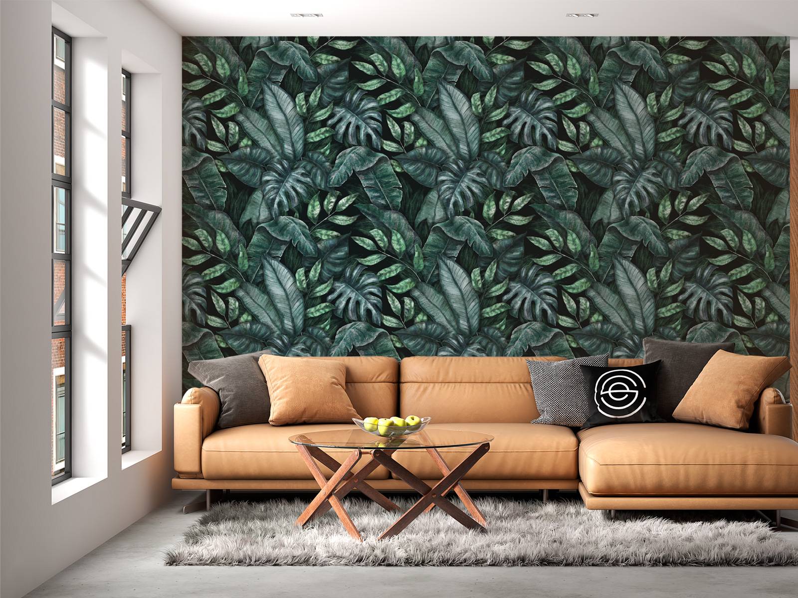 Motif botanique avec feuilles de palmier bleu canard