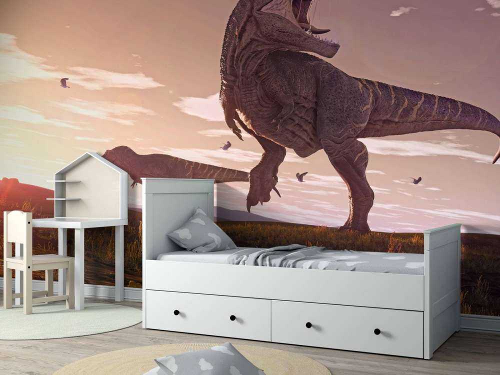 Deux Tyrannosaurus dans un champ