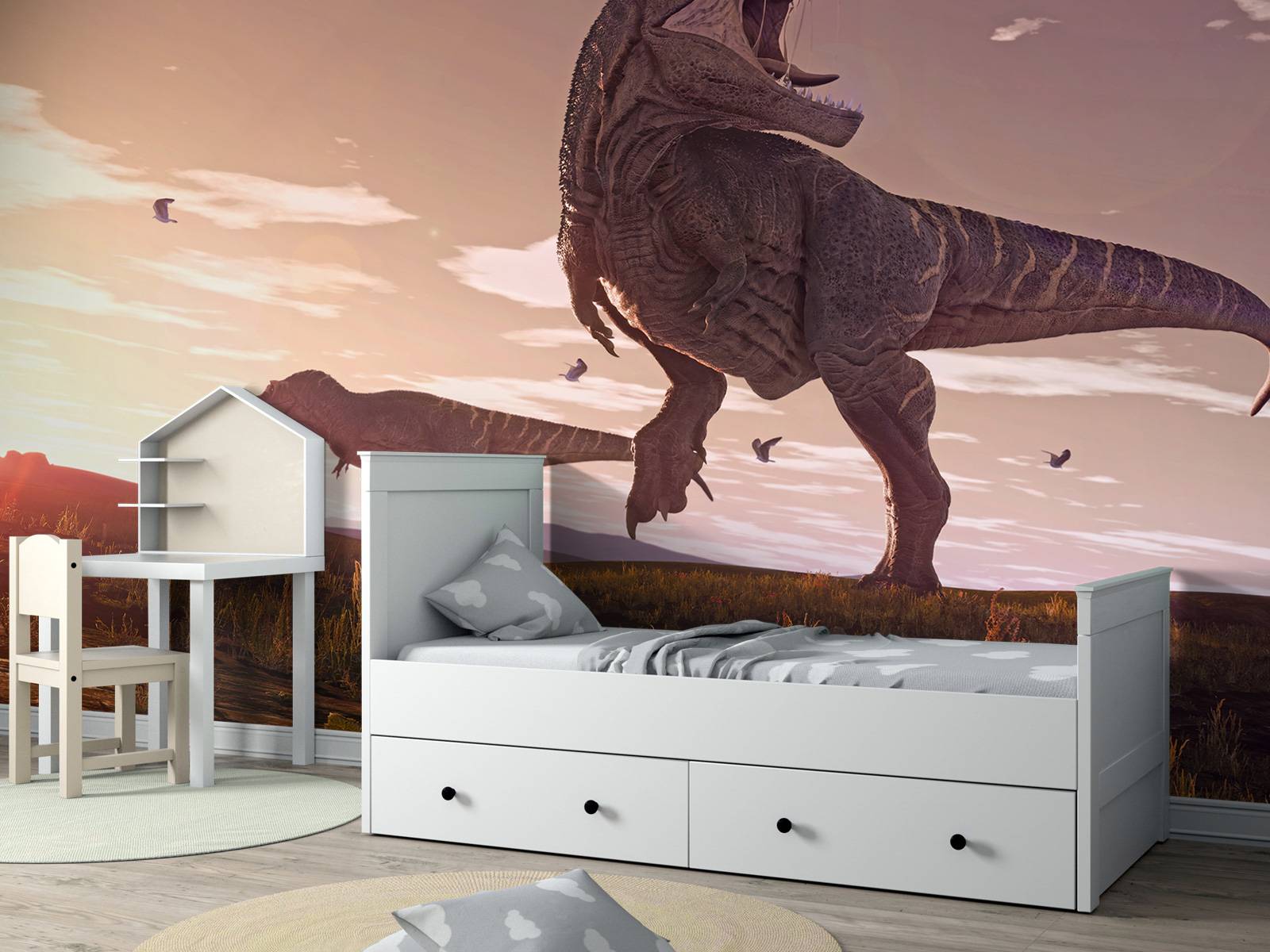 Deux Tyrannosaurus dans un champ