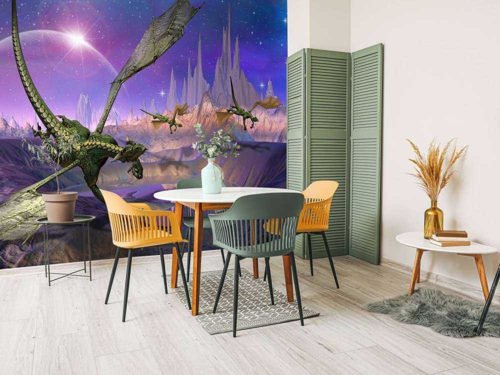 Des dragons dans un paysage fantastique