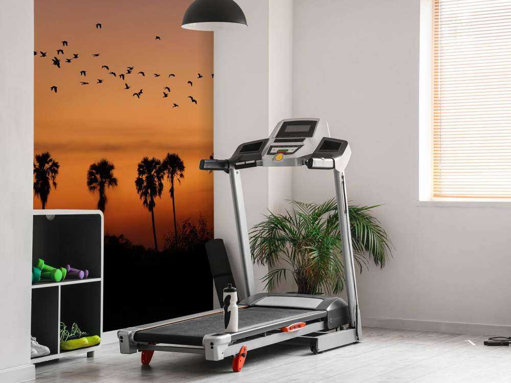 Palmiers avec groupe d'oiseaux