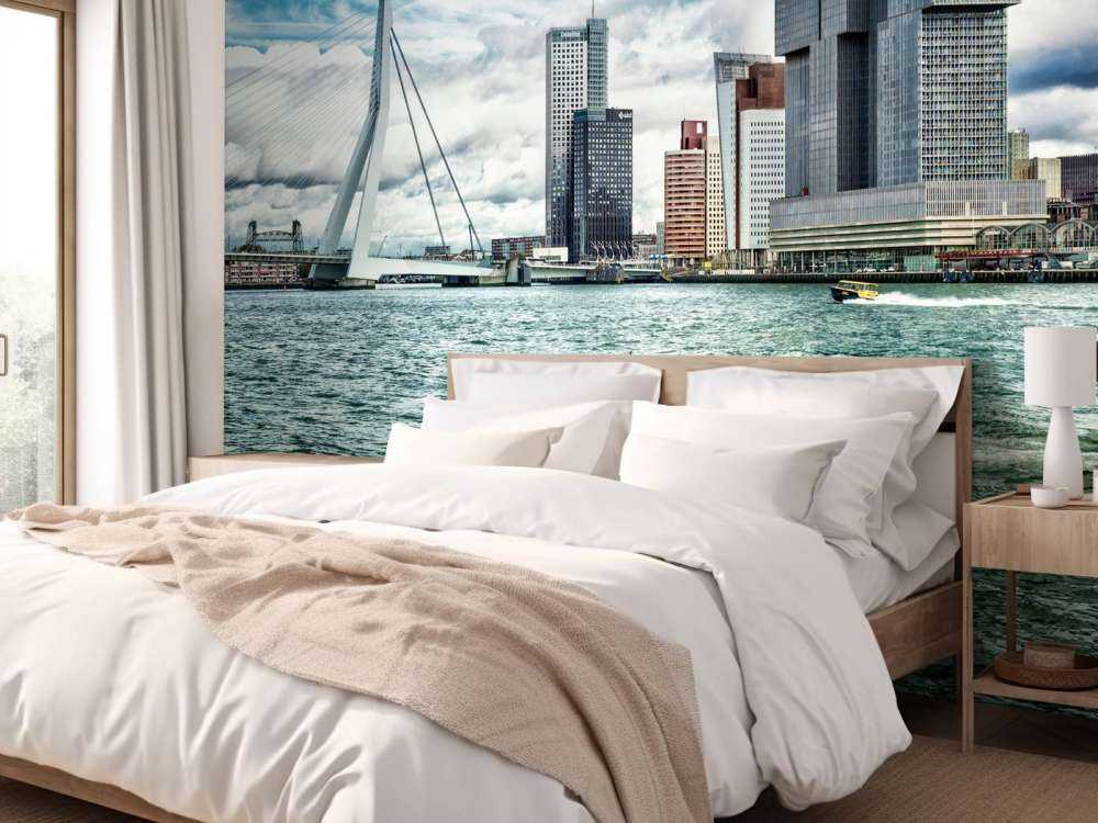 Skyline' Rotterdam avec vue sur le Kop van Zuid en couleur 