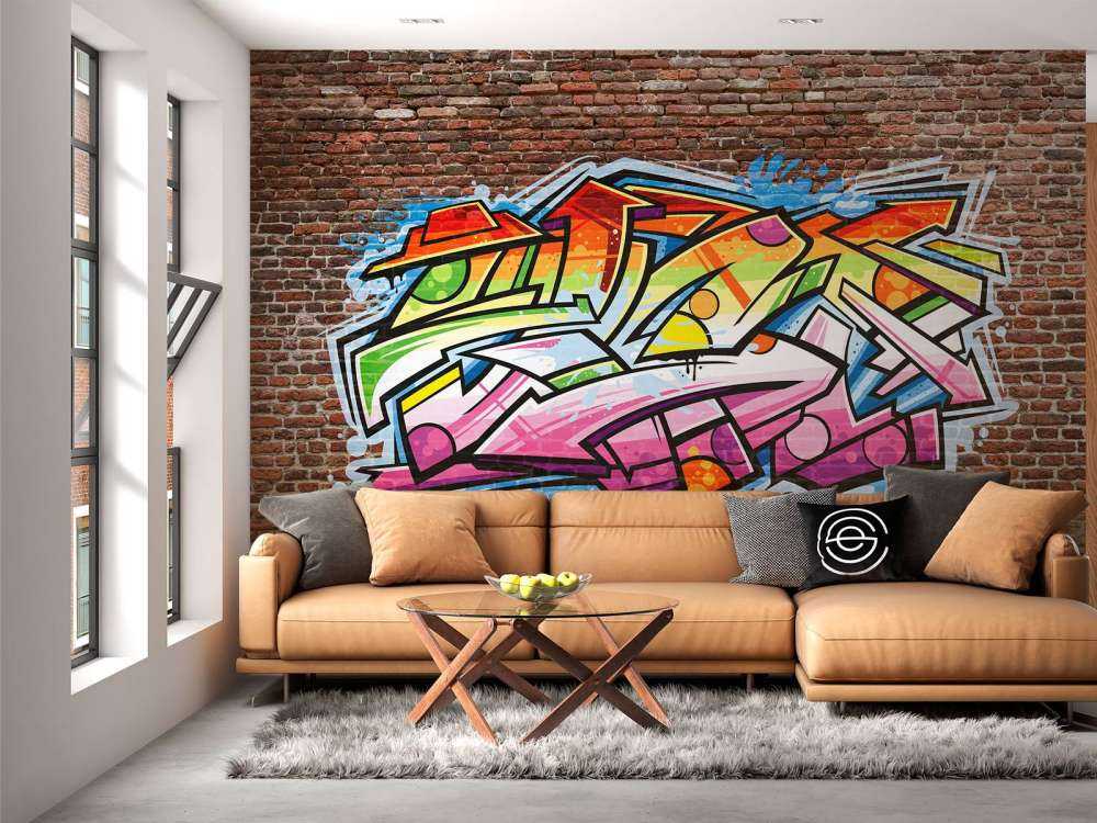 Graffiti sur brique rouge