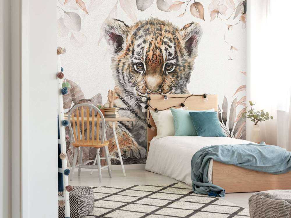 Bébé Tigre dans la jungle taupe