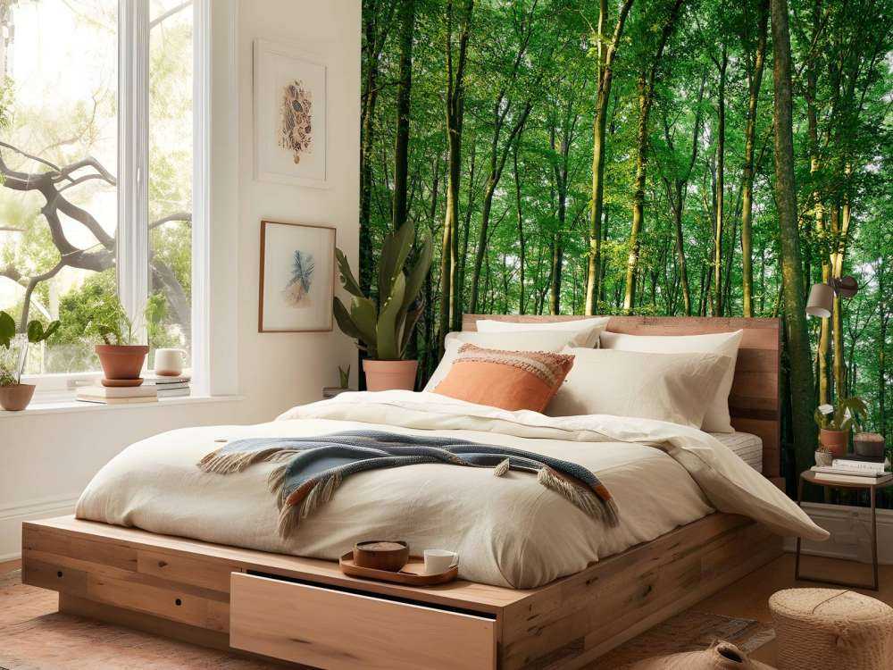 Forêt verte avec lumière du soleil