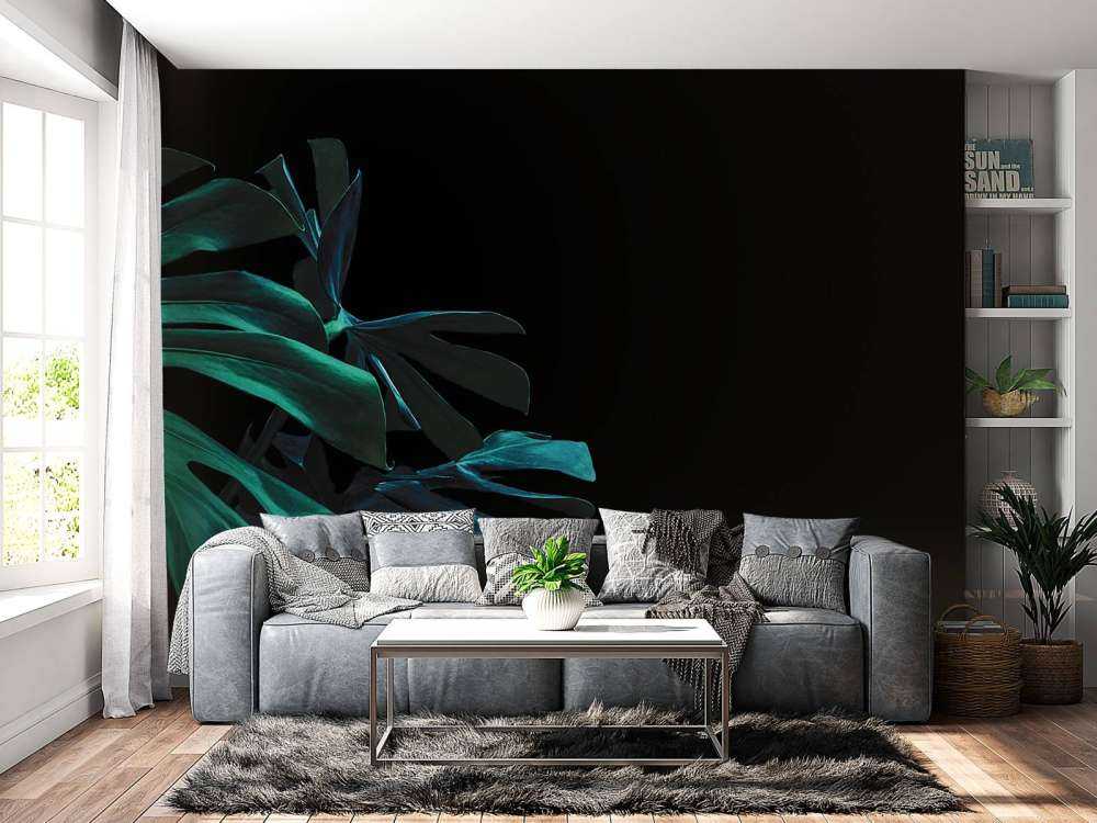 Feuilles tropicales sur fond noir