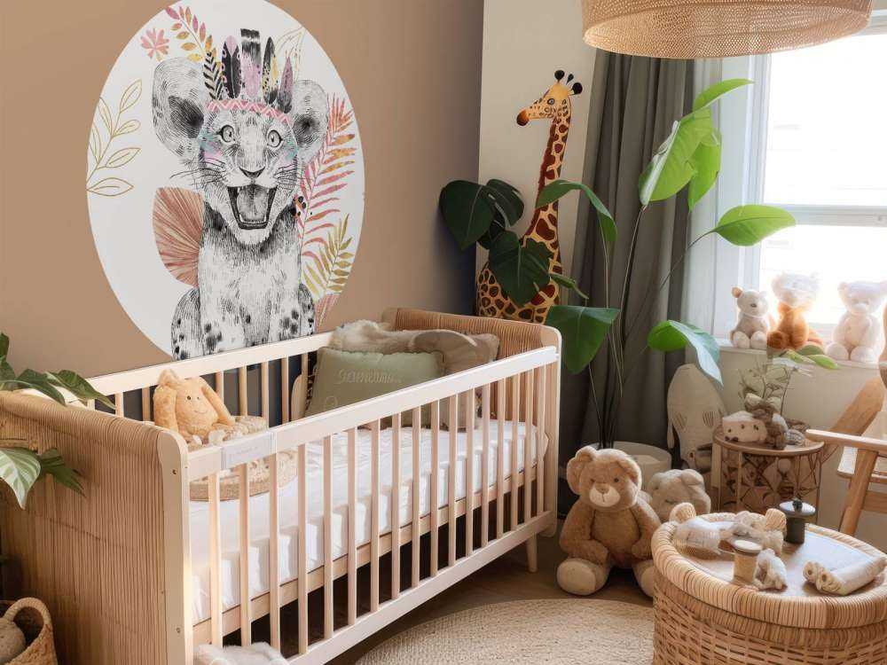 Bébé lionne feuillage rose corail et or