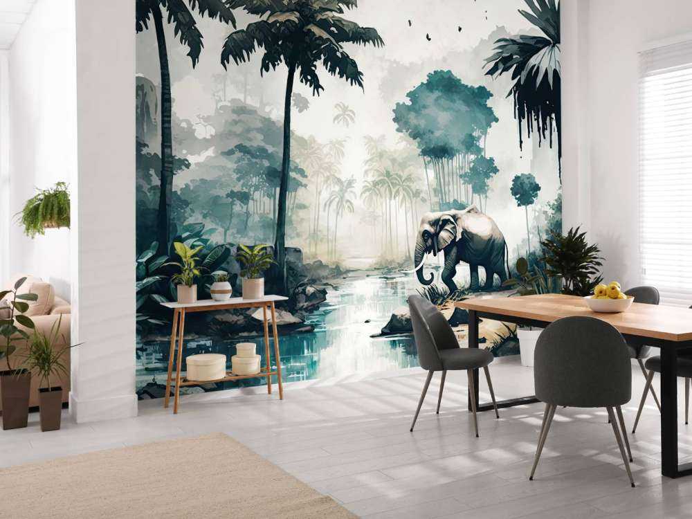 Jungle tropicale en aquarelle bleu canard