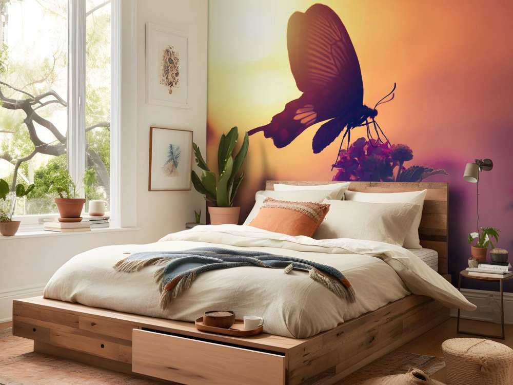 Papillon avec coucher de soleil
