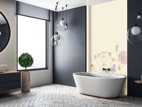 Champ de fleurs beige, vieux rose, vert et lilas