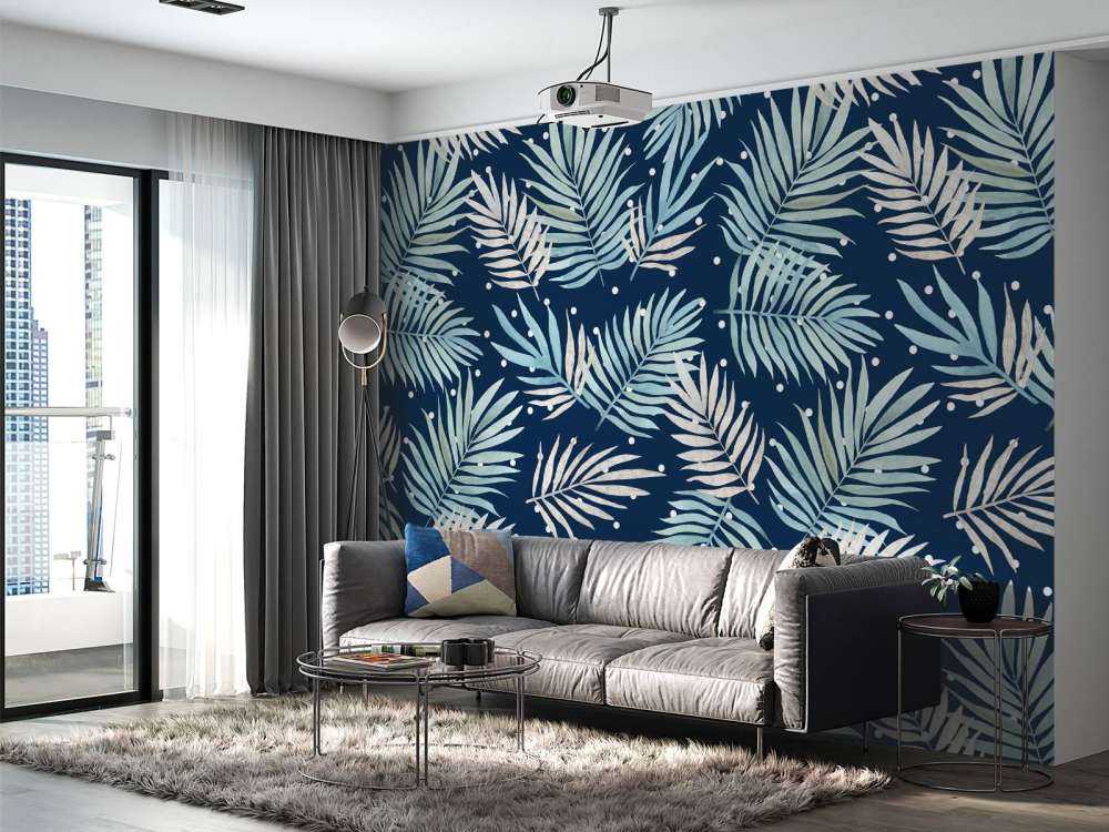 Motif de feuilles tropicales bleu canard