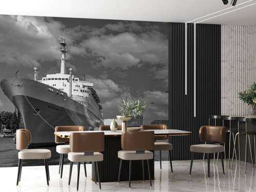 Ancien navire à vapeur le SS Rotterdam en noir et blanc  