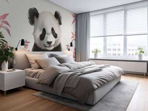Bébé panda dans la jungle rose