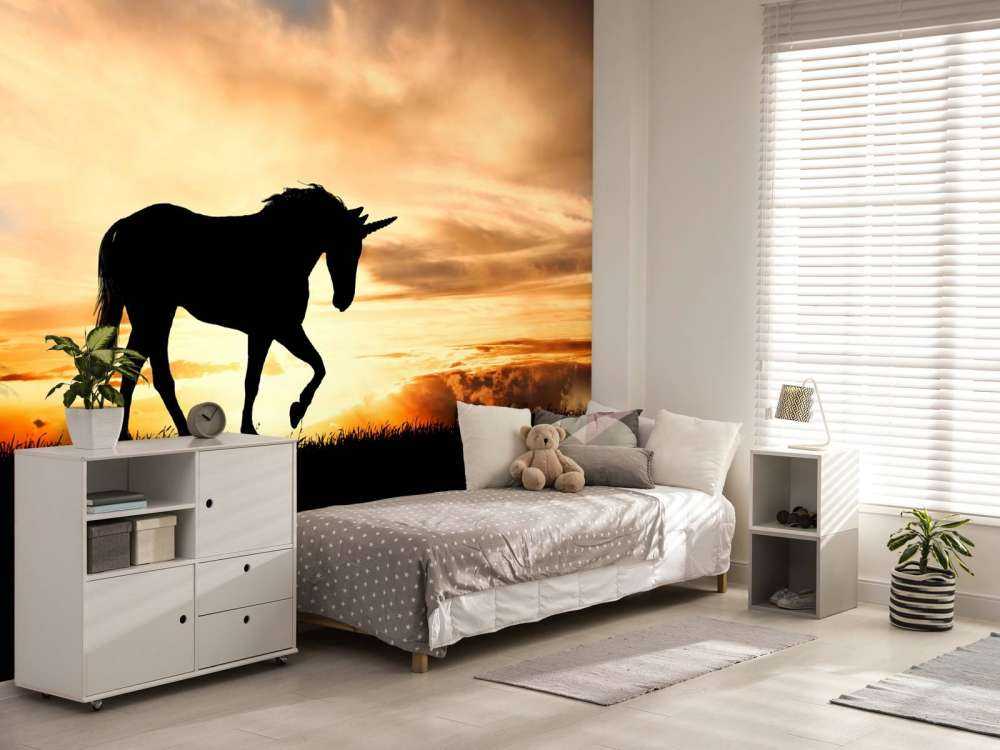 Silhouette de licorne au coucher du soleil