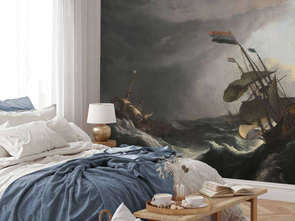 Navires de guerre pendant une tempête