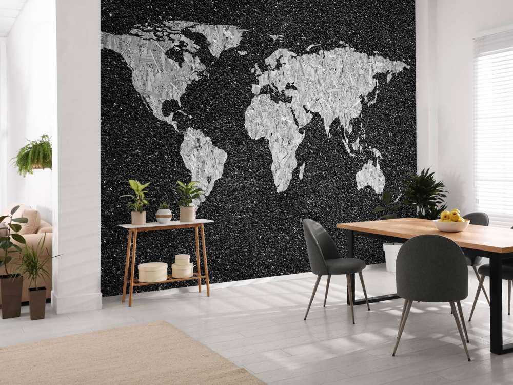 Carte du monde blanche sur fond noir