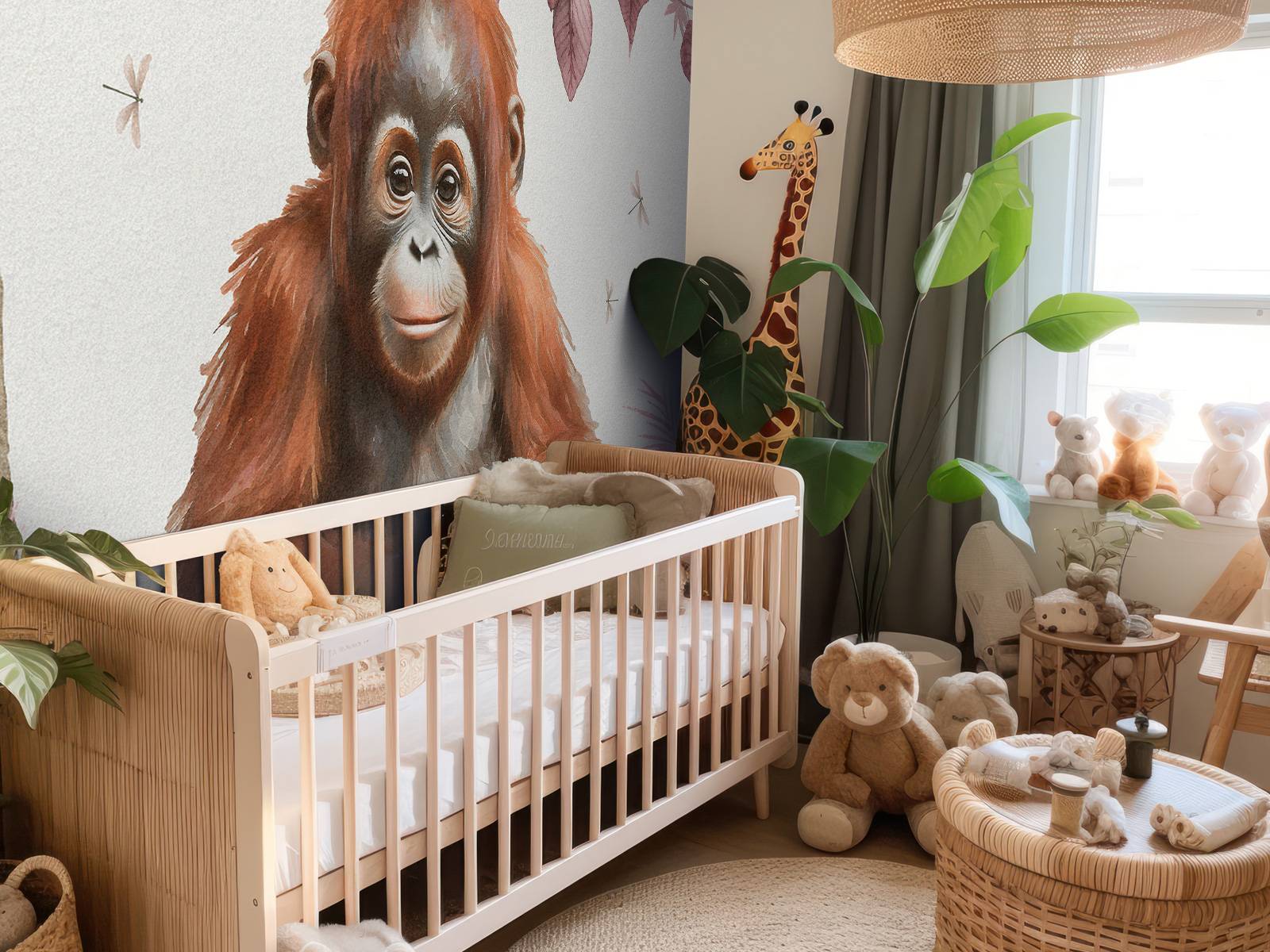 Jeune orang-outan dans la jungle rose