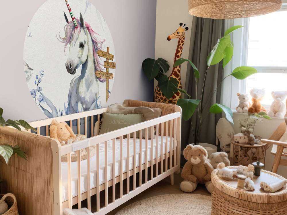 Bébé licorne aux plantes bleu