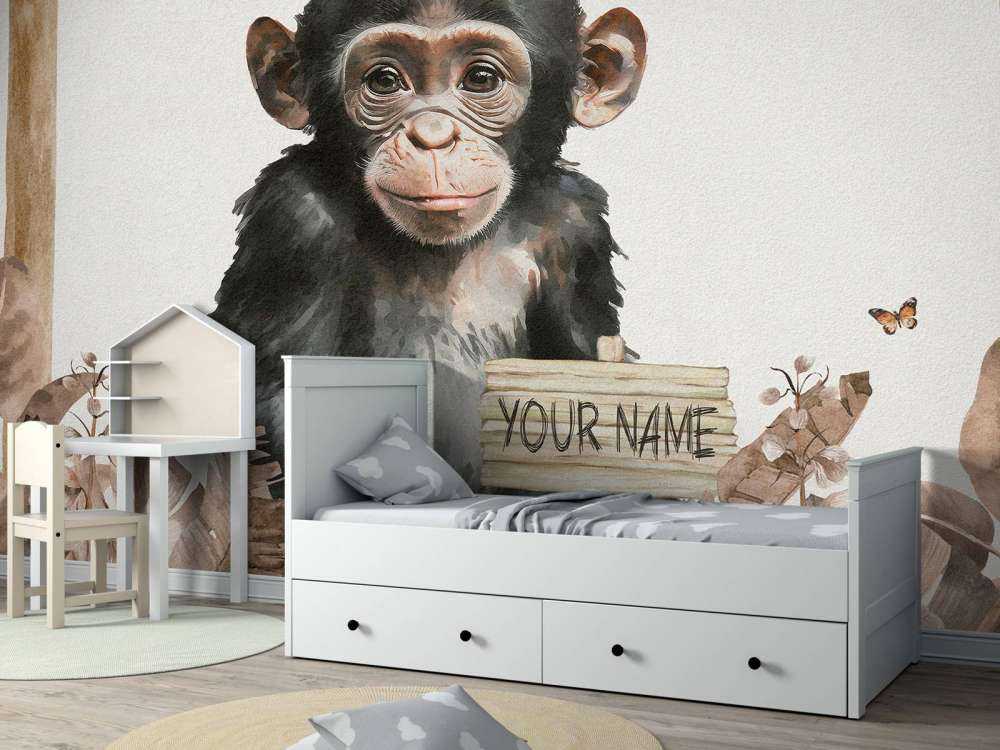 Bébé chimpanzé dans la jungle taupe